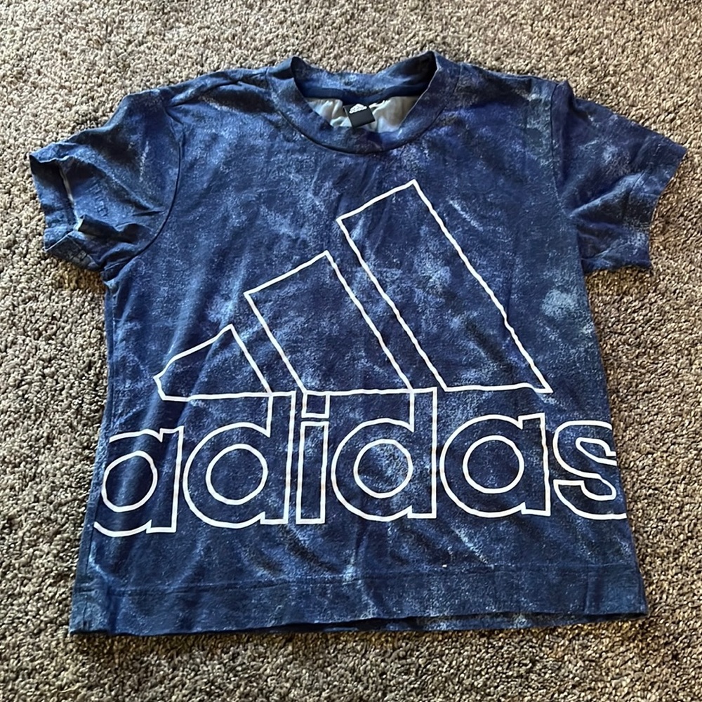 Blue acid wash adidas cropped shirt